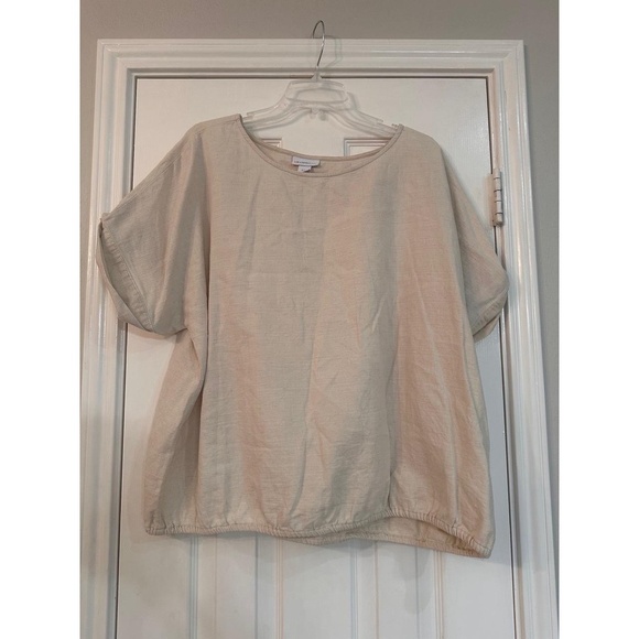 Liz Claiborne Top Womens Natural Beige Relaxed Fit Gathered Hem Minimalist XXL - Picture 2 of 7